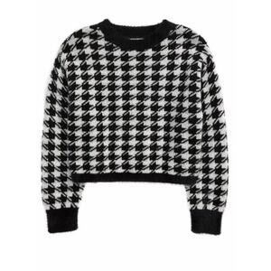 1901 Girls Fuzzy Knit Crewneck Sweater Black/Ivory Houndstooth Small 7/8 $49